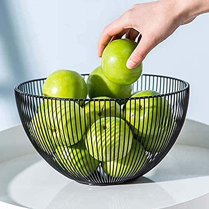 High Selling Perforated Iron Metal Gold Finished Fruit Basket Use at Home Kitchens for Storing Fresh Fruits and Vegetable