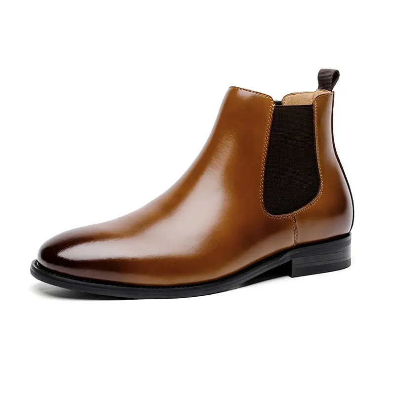 Chelsea Boots Classic Men S Cowboy Leather Brown Ankle Boots British High Cut Shoes Footwear Dress Boots Slip-on Shoes EVA Plush