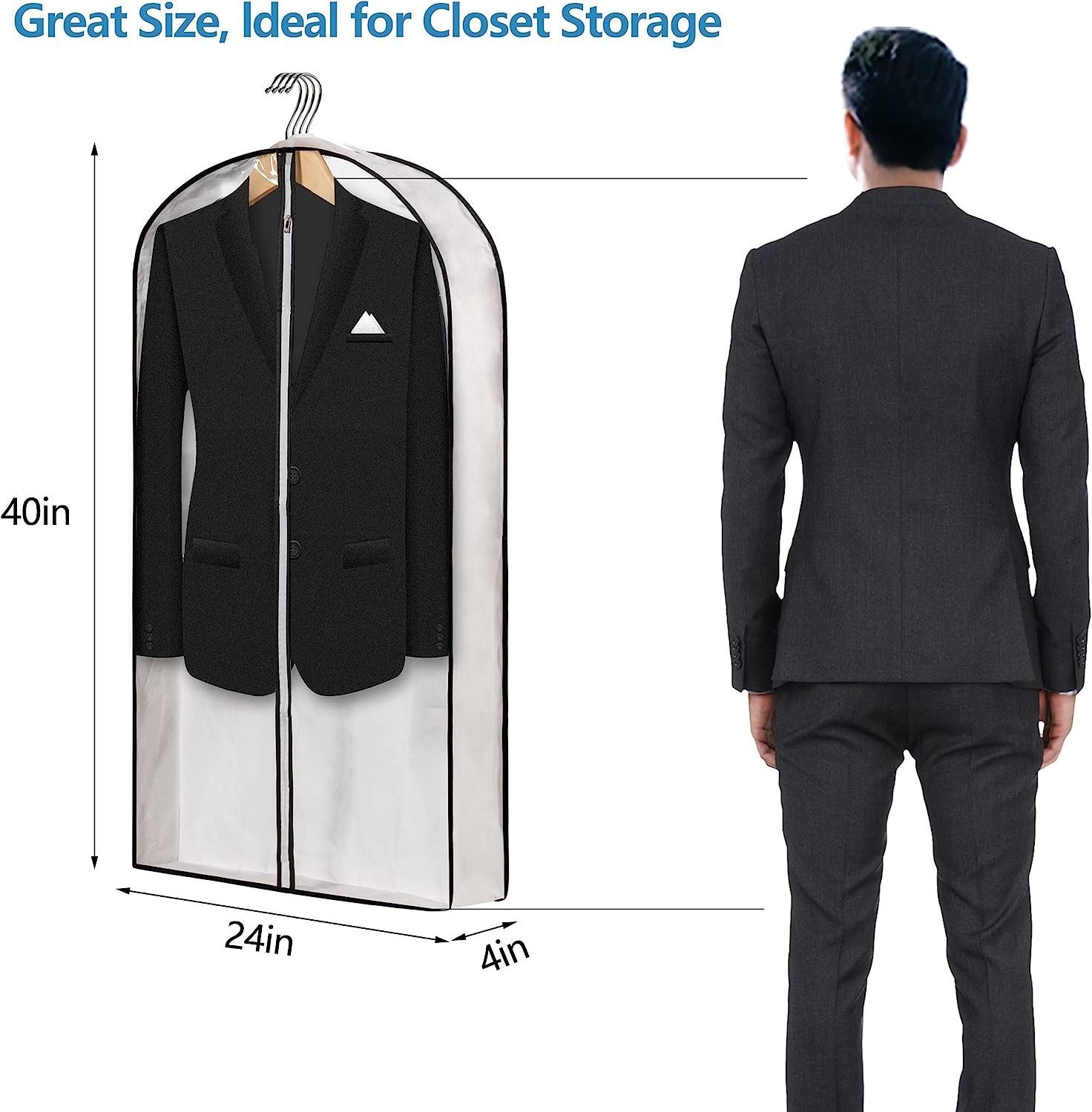 Garment Bags for Hanging Clothes Moth-Proof Breathable Dust Suit Cover for Closet Storage for Suits