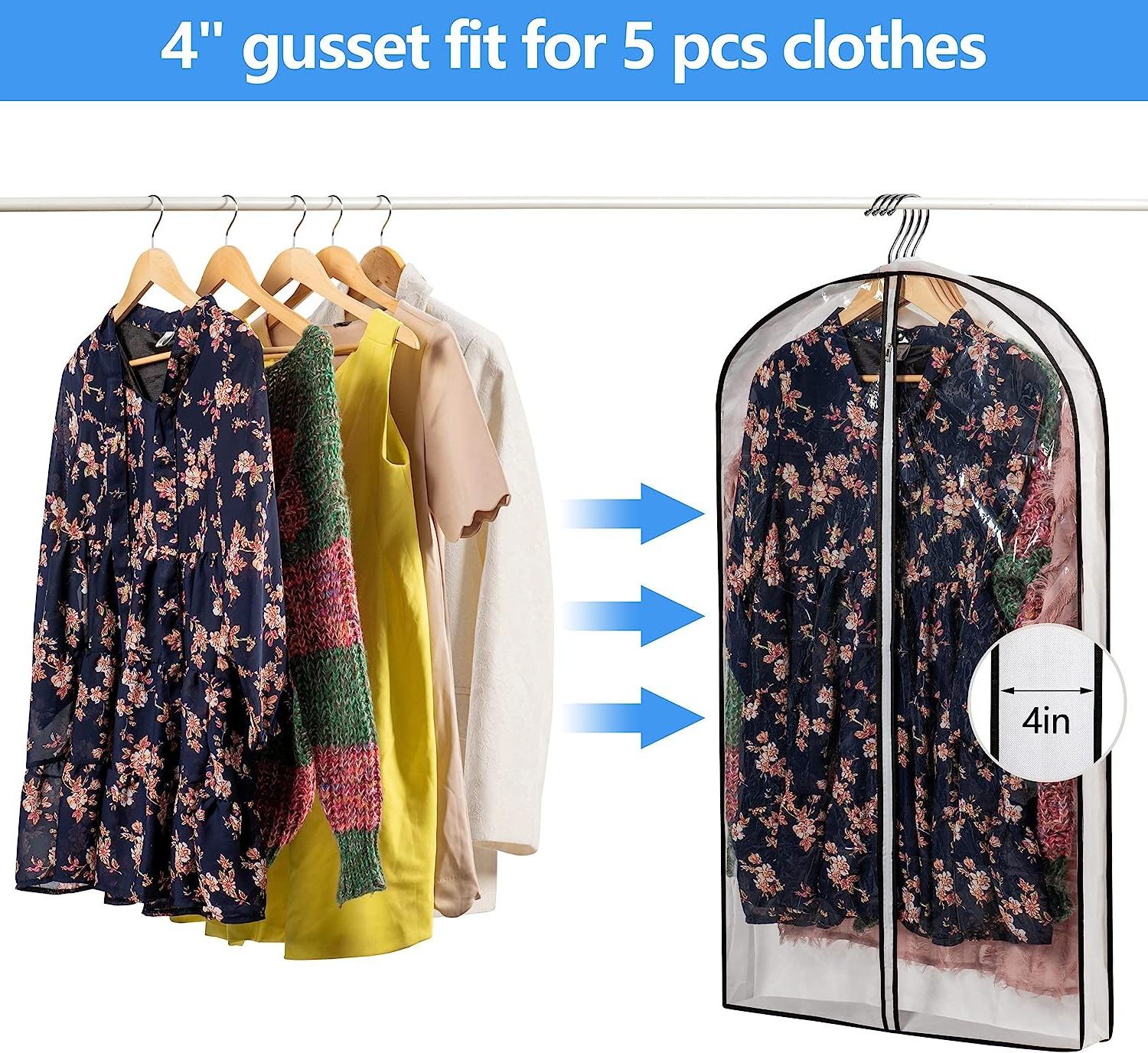 Garment Bags for Hanging Clothes Moth-Proof Breathable Dust Suit Cover for Closet Storage for Suits