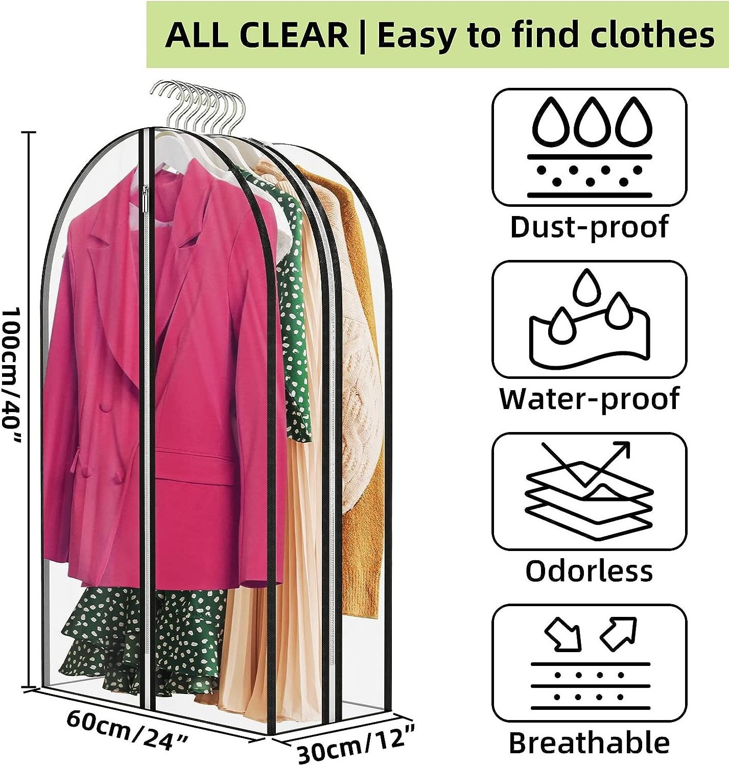 Gusseted All Clear Garment Bags for Hanging Clothes Suit Bags for Storage of Coats Garment Cover with zipper