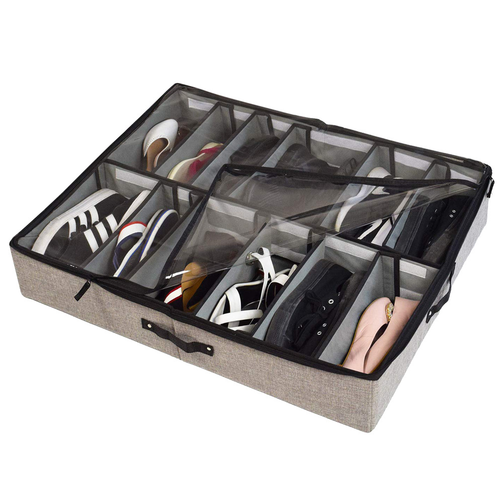 Smart Design 12 Compartment Shoe Organizer space saving fabric Underbed Clear shoe organizer