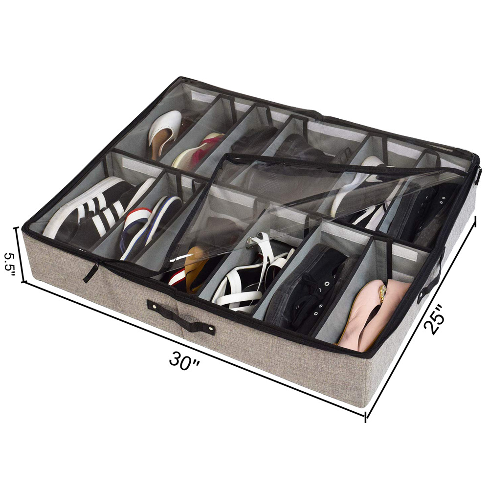 Smart Design 12 Compartment Shoe Organizer space saving fabric Underbed Clear shoe organizer