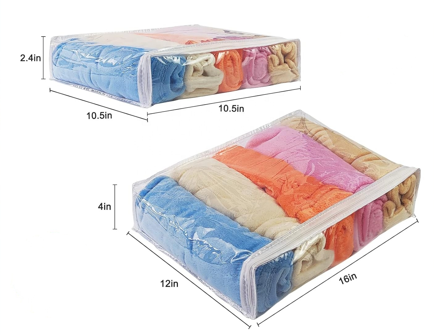 Vinyl Zippered Storage Bag Plastic Blankets Bags for Sweater Clothes Storage Organizer with Zipper for Closet