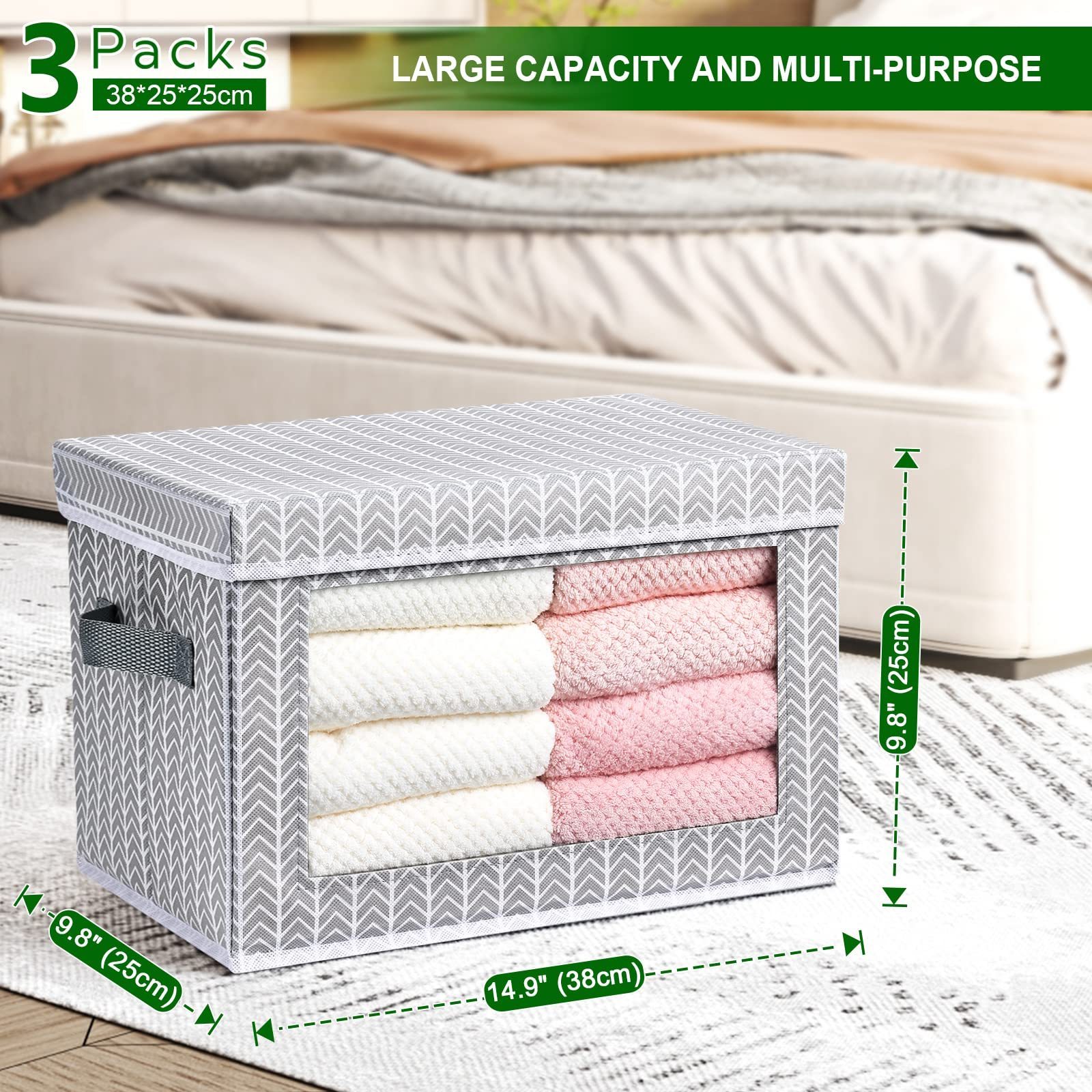 Fabric Storage Bins with Lids Storage Cubes with Window Baskets with Handle Closet Storage Bins