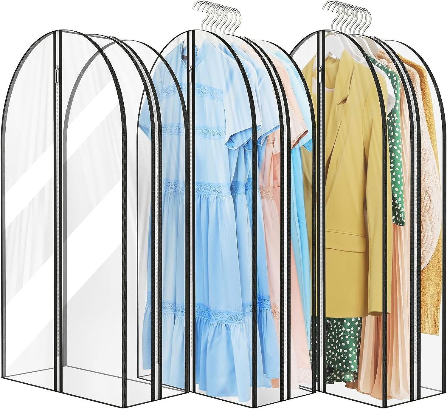 Gusseted All Clear Garment Bags for Hanging Clothes Suit Bags for Storage of Coats Garment Cover with zipper