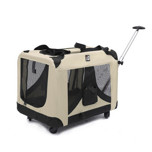 Fashion pet trolley backpack cat dog outing backpack air box portable foldable 4 wheeled breathable car suitcase