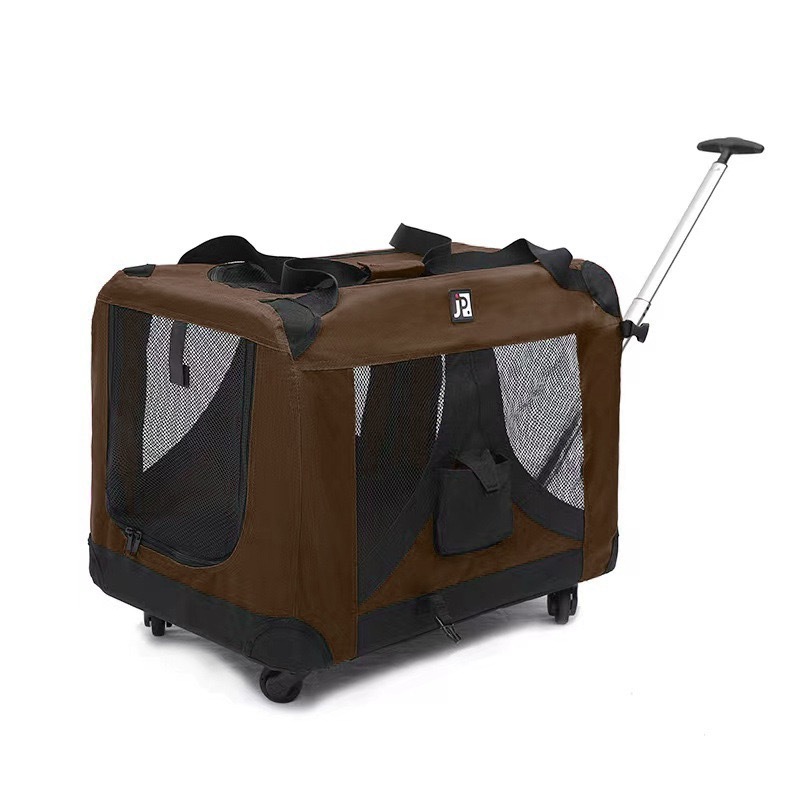 Fashion pet trolley backpack cat dog outing backpack air box portable foldable 4 wheeled breathable car suitcase