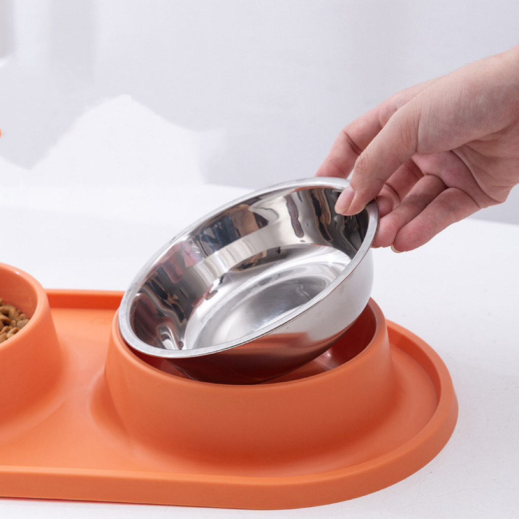 New Stainless Steel Pet Bowl Slow Feed Dog Food Bowl with Non-Skid Silicone Mat