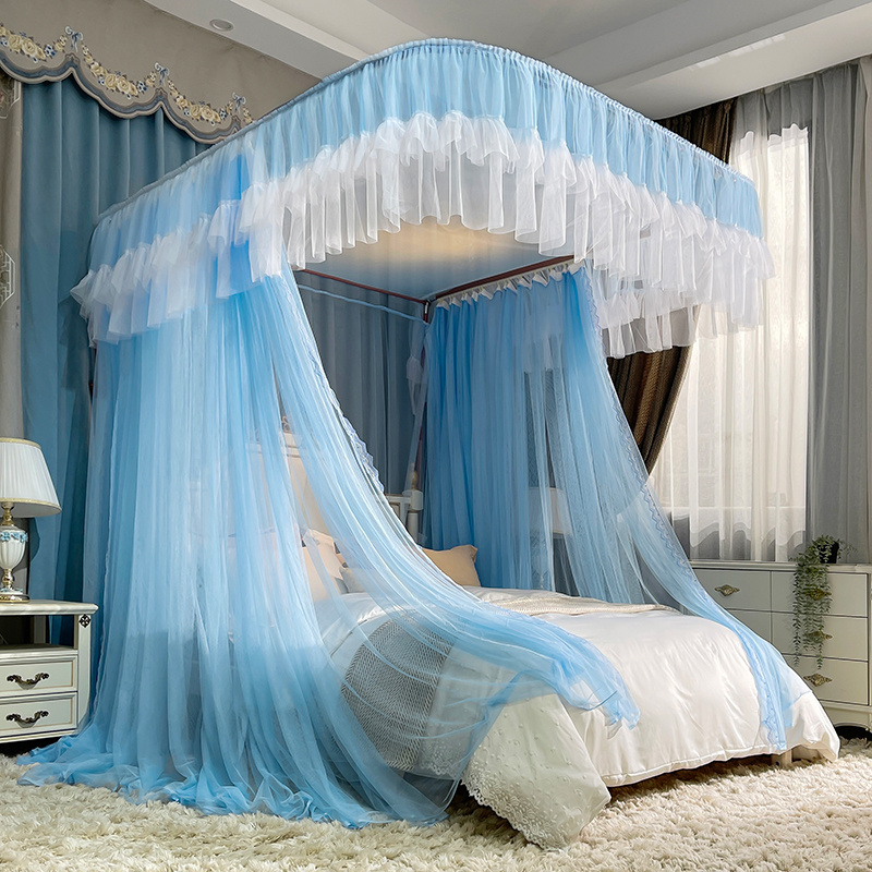 Luxury Romantic Princess Queen Size Cheap Double Bed Net Canopy Mosquito Tent Mesh Embroidery Lace Pleated Mosquito Net for Bed