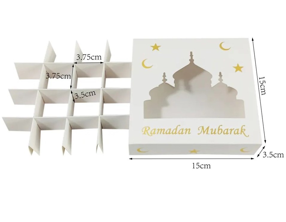 AHMH eid islamic ramadan mubarak empty pick and mix  candy sweet dry fruit nut gift paper favor box with Inserts window