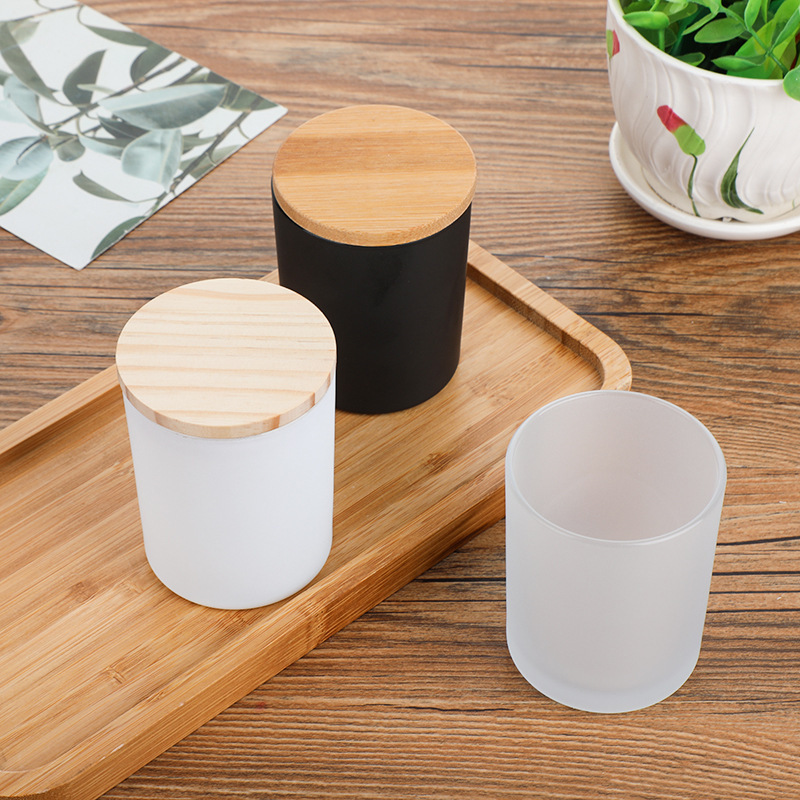 AHMH wholesale 9oz 270ml blank sublimation clear frosted glass candle holder Storage Containers with bamboo lid for hot printing