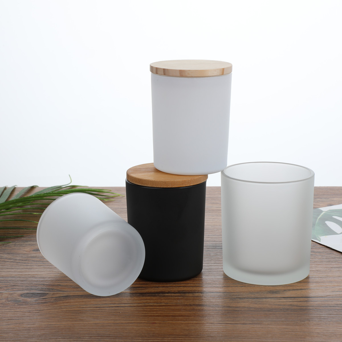 AHMH wholesale 9oz 270ml blank sublimation clear frosted glass candle holder Storage Containers with bamboo lid for hot printing