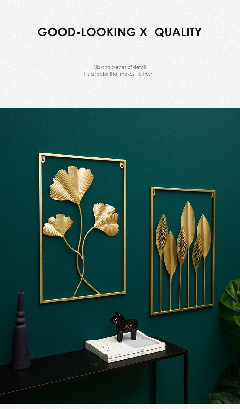 AHMH Lobby Gold House Wrought Iron Interior Bedroom And Living Room Frame Art Hanging Flower Metal Home Wall Decor