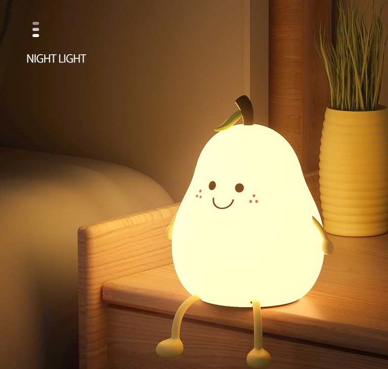 Pear Fruit Night Light USB Rechargeable 7 Colors Dimming Touch Silicone Table Lamp Cartoon Cute Bedroom Decor lamp