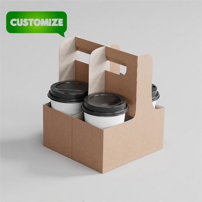 Bio-degradable Customized Take Away Hot Drink Coffee Tea Cup Holder With Handle Kraft Paper Cup Holder