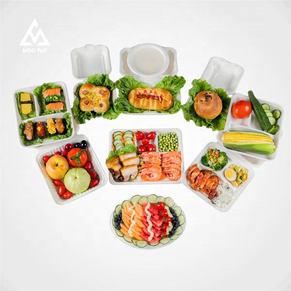 Custom Eco Friendly Bio-degradable Disposable Rectangular Container Bagasse Food Containers Packaging