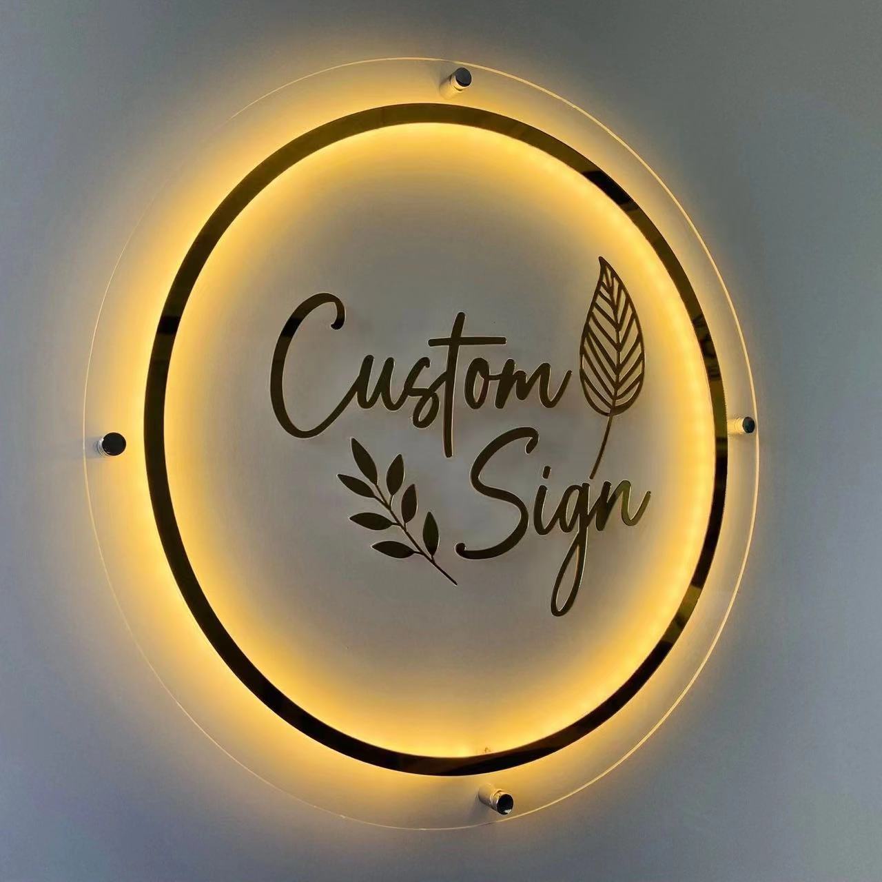 Custom Business Logo Name Sign 3D Mirror Gold Logo Neon light Signs Personalised Acrylic Logo Business Stickers Wall Workshop