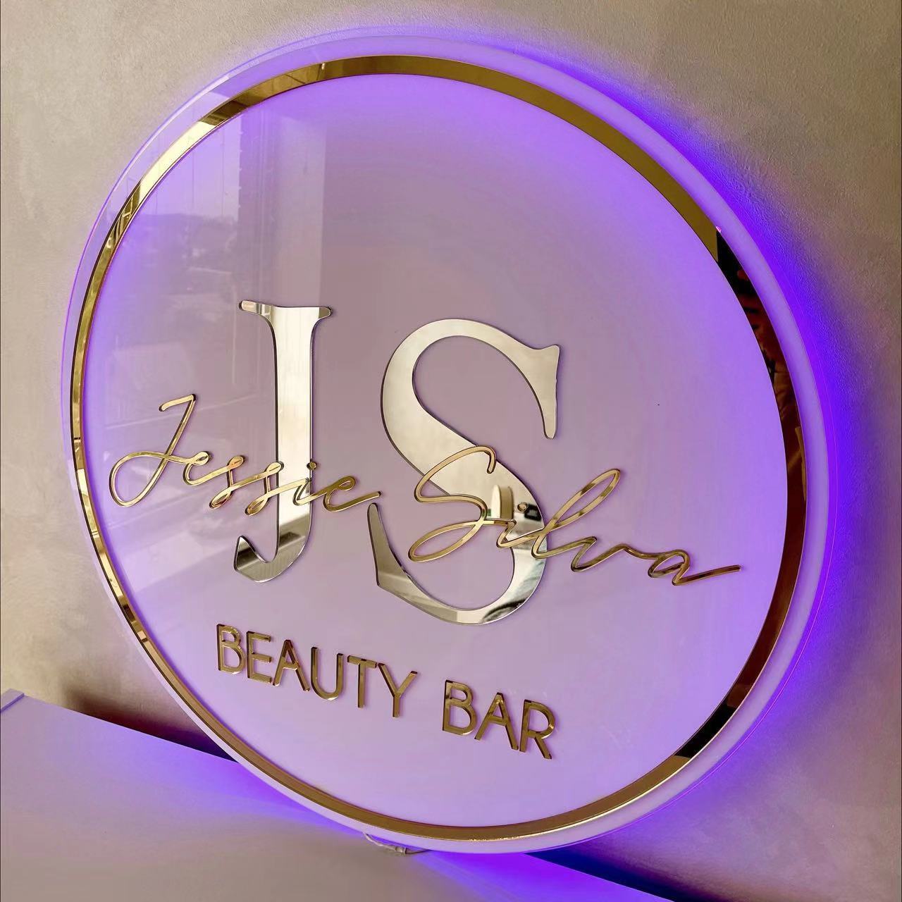 Custom Business Logo Name Sign 3D Mirror Gold Logo Neon light Signs Personalised Acrylic Logo Business Stickers Wall Workshop