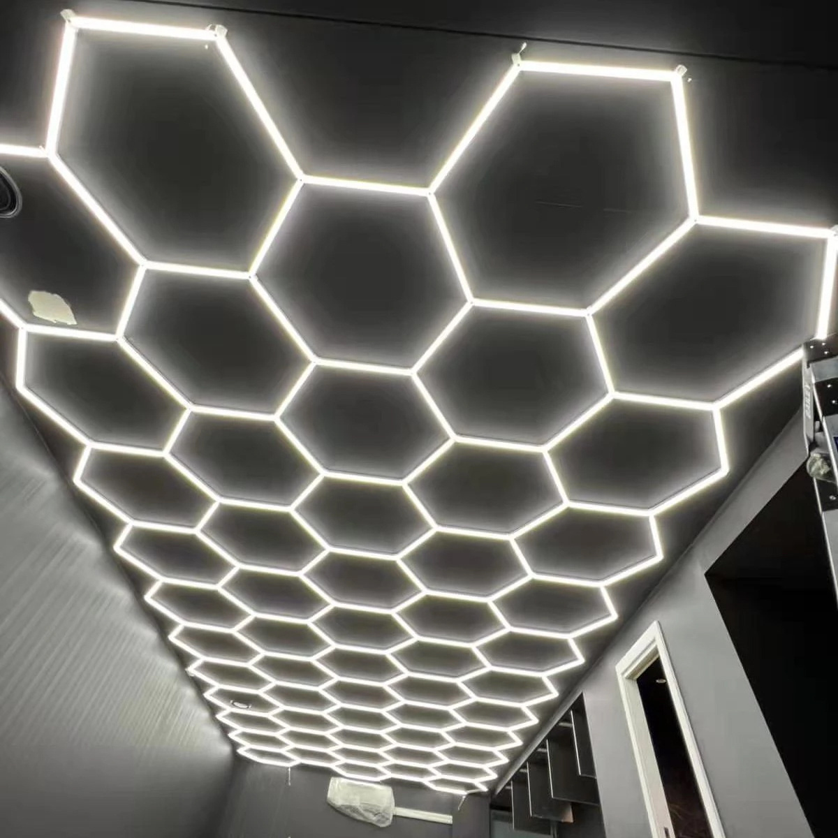 Exhibition Hall Auto Showroom   Hexagon Lighting For Car Shop And Carbarn Honeycomb Lights