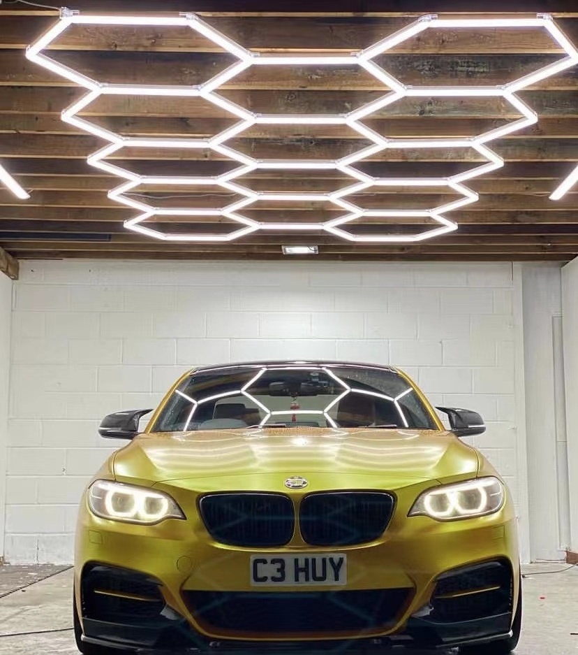 Exhibition Hall Auto Showroom   Hexagon Lighting For Car Shop And Carbarn Honeycomb Lights