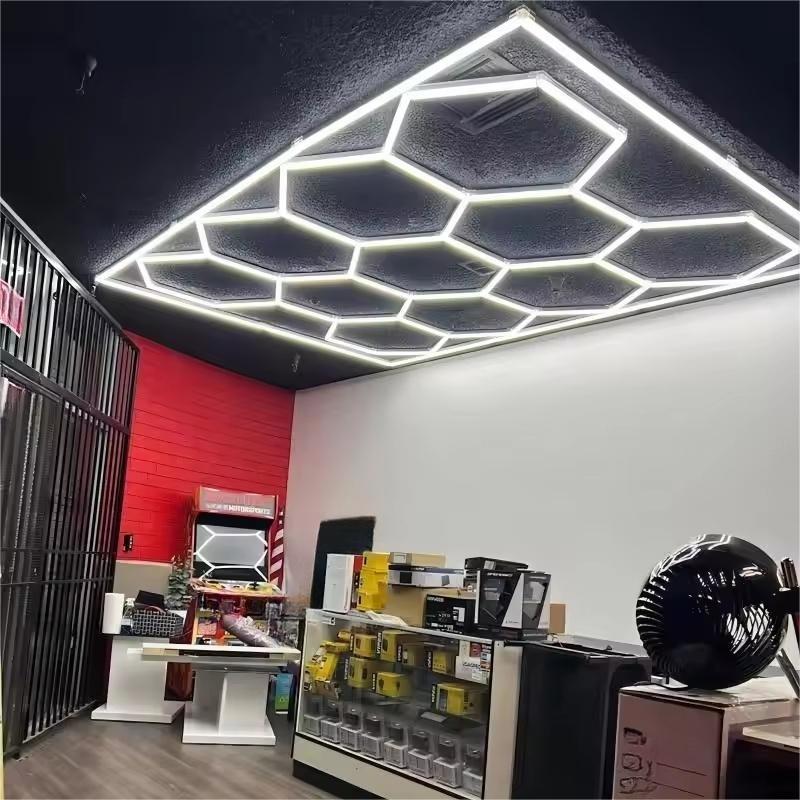 Garage Led Light 110V-220V for Auto Detailing Honeycomb Hexagon light for Car Wash Beauty Shop