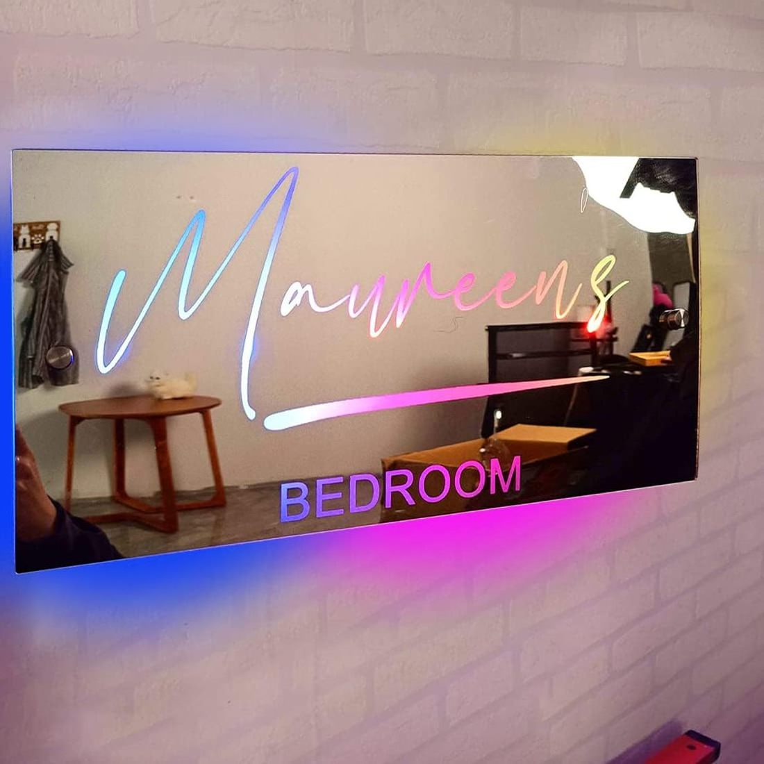 Personalized Name Mirror Light For Bedroom LED Light Up Mirror for Wall, Custom Mirror Neon Signs Wall Decor, Custom Name Sign f