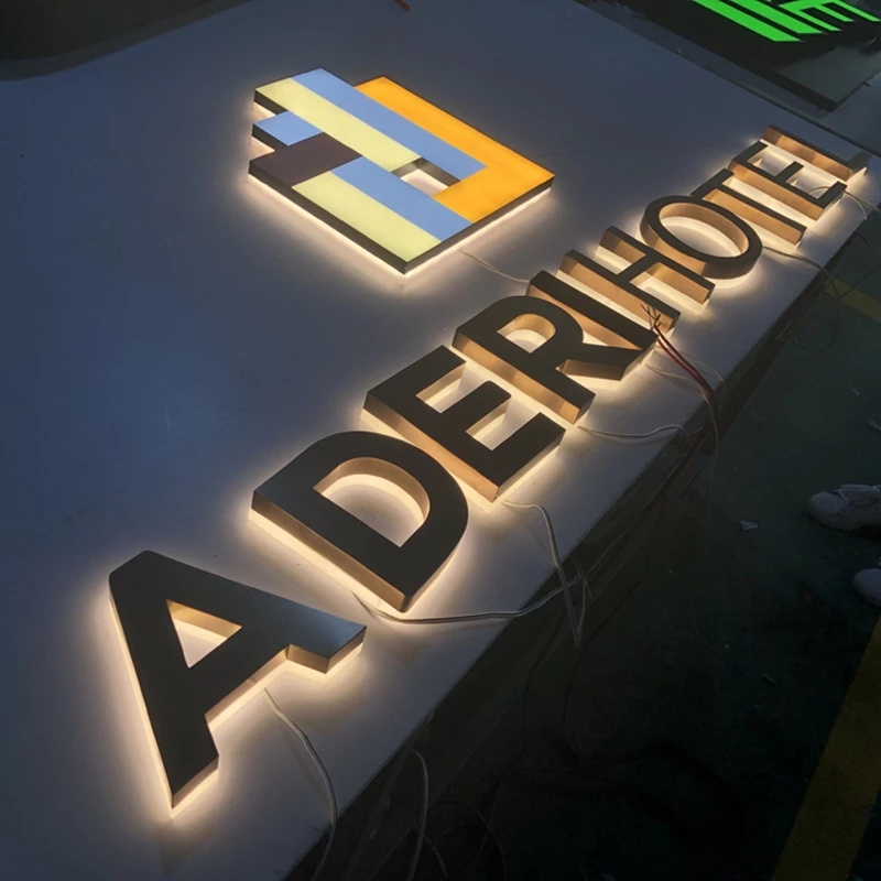 Customized Stainless steel backlit LED letter, led sign shop signs, halo lit LED business logo sign