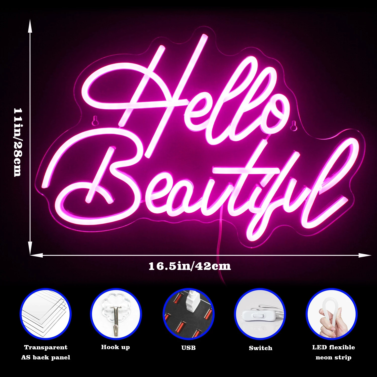 Neon Sign Light Hello Beautiful Atmosphere Wedding Acrylic LED Art Wall Bar Party Decor Beautiful Room Gift