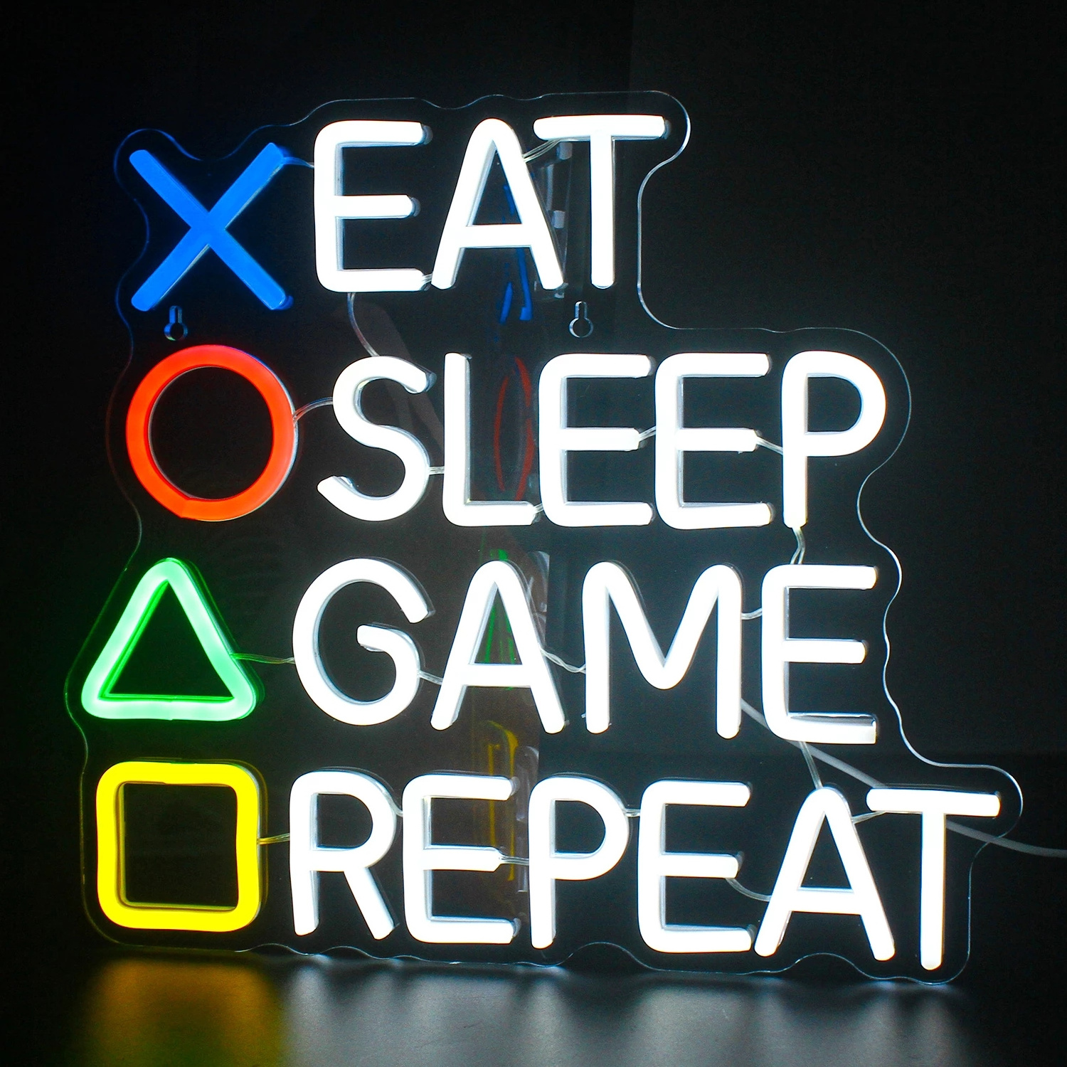 EAT SLEEP GAME REPEAT Neon Sign Led Party Lights Vibe Aesthetic Personalised Gamer Room Art Wall Decoration