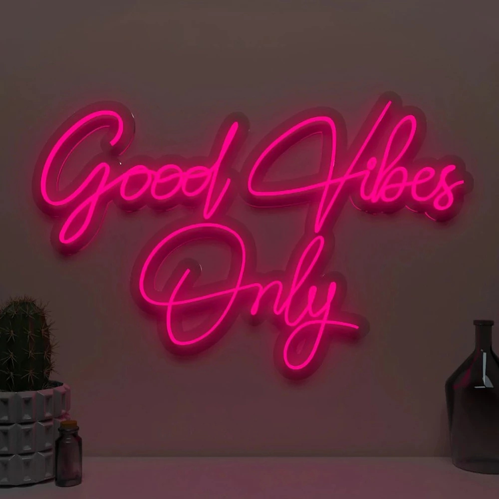 Good Vibes Neon Signs Led Flex Logo Letters For Bedroom China Wholesale Custom Lights Only Man Hands Cave Name Board For Wall