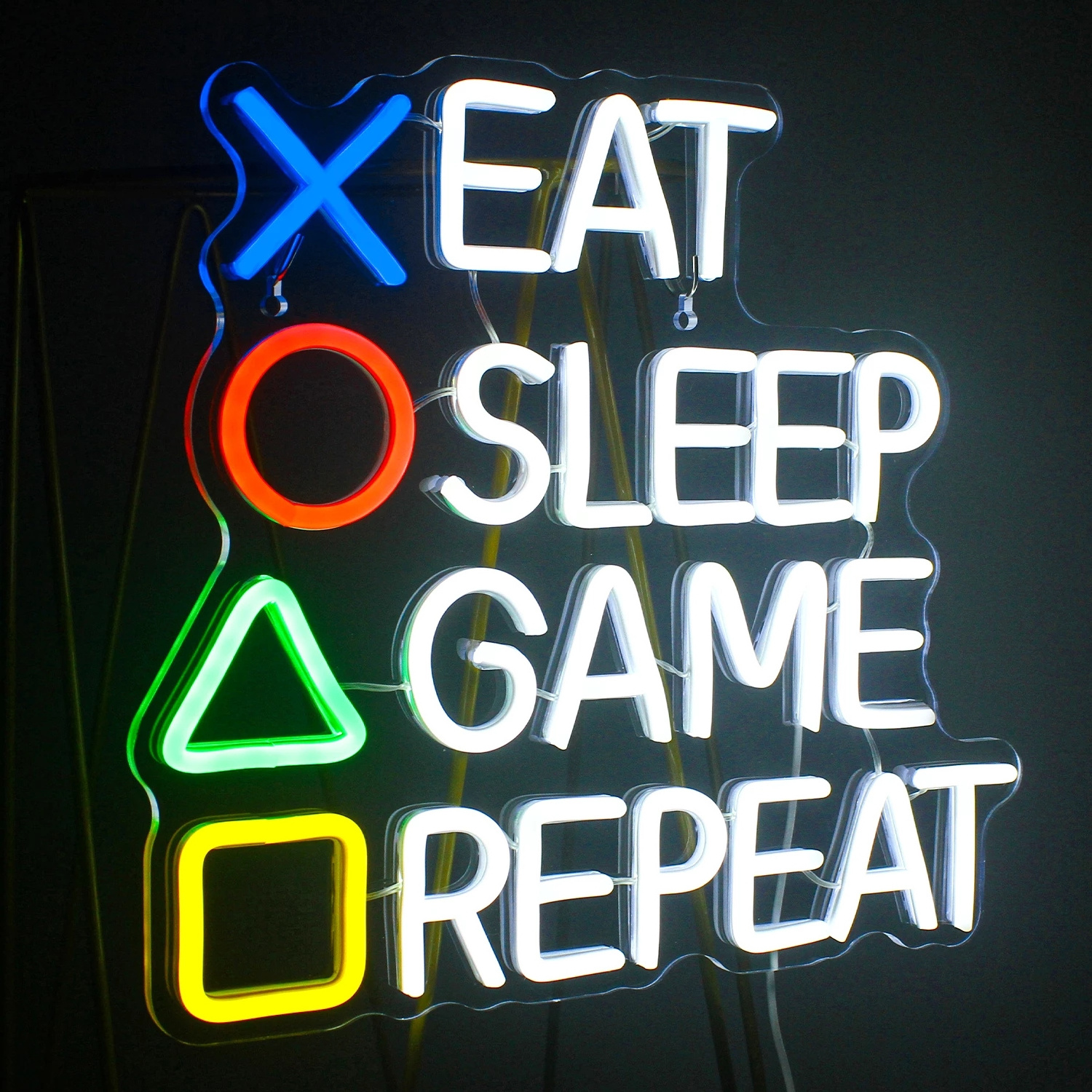 EAT SLEEP GAME REPEAT Neon Sign Led Party Lights Vibe Aesthetic Personalised Gamer Room Art Wall Decoration