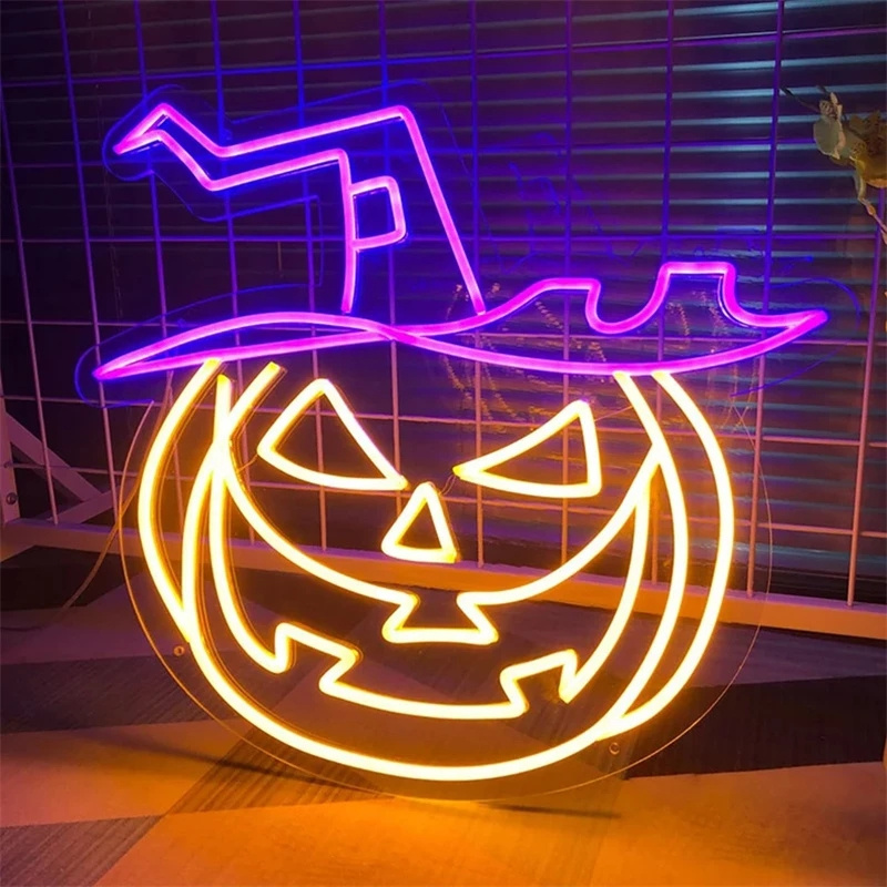 LED Neon Light Sign Neon Sign Halloween Decoration Pumpkin Candy Ghost Bat OMG Home Bedroom Room Decor Halloween Party