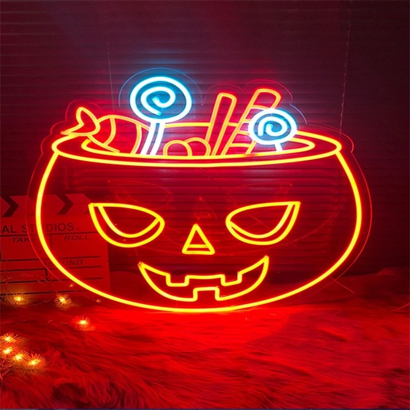 LED Neon Light Sign Neon Sign Halloween Decoration Pumpkin Candy Ghost Bat OMG Home Bedroom Room Decor Halloween Party