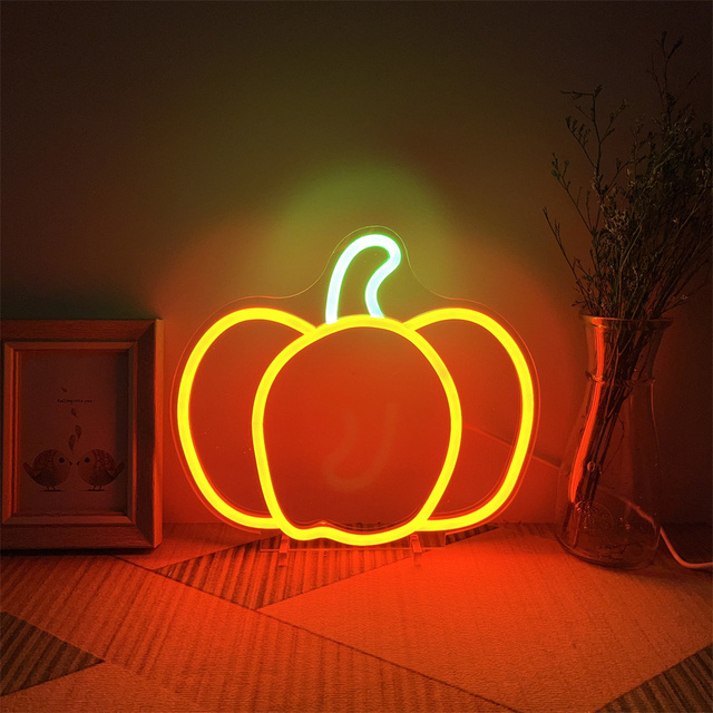 LED Neon Light Sign Neon Sign Halloween Decoration Pumpkin Candy Ghost Bat OMG Home Bedroom Room Decor Halloween Party