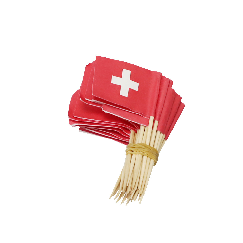 Custom logo unique sandwich burger toothpick flags switzerland wooden toothpick with flag