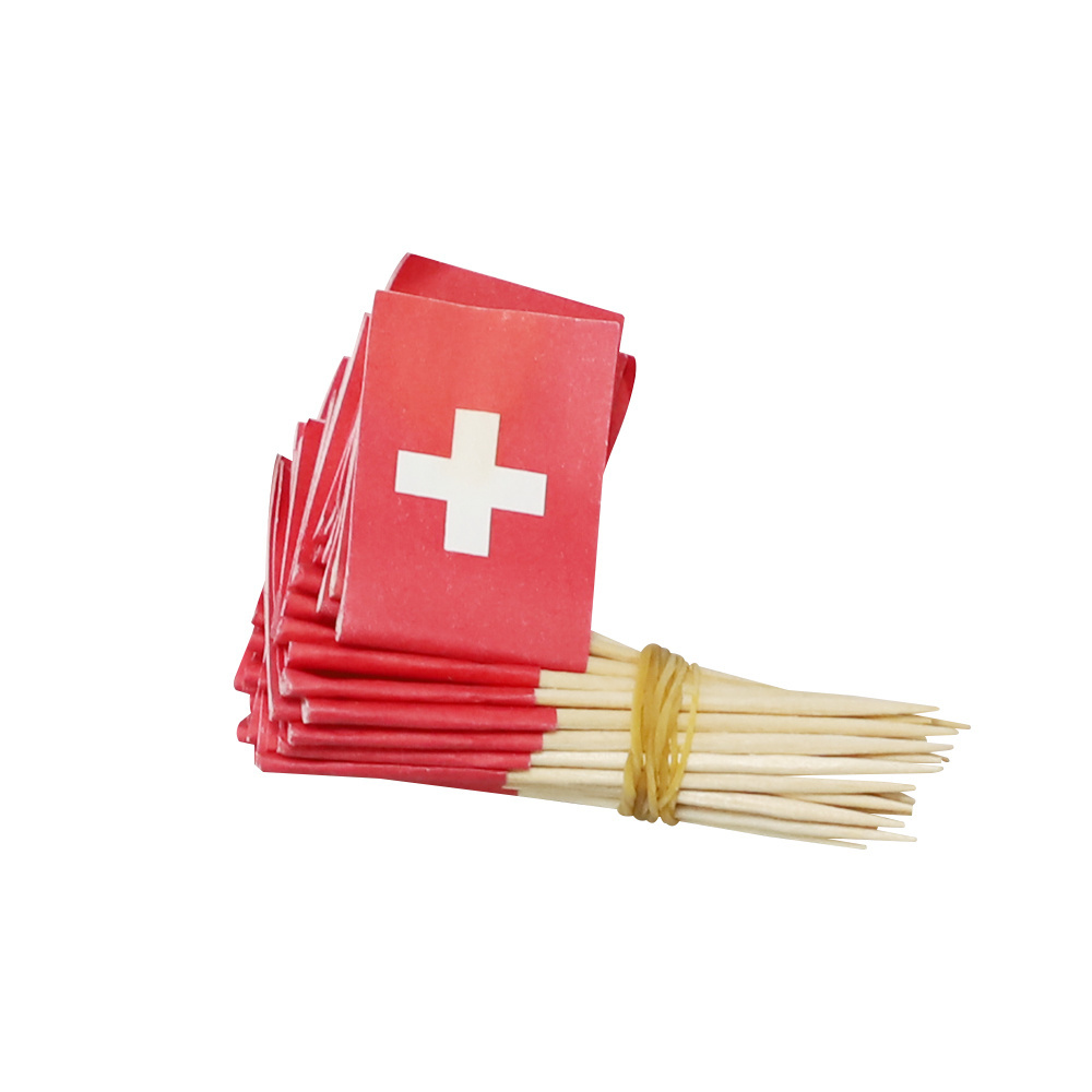 Custom logo unique sandwich burger toothpick flags switzerland wooden toothpick with flag