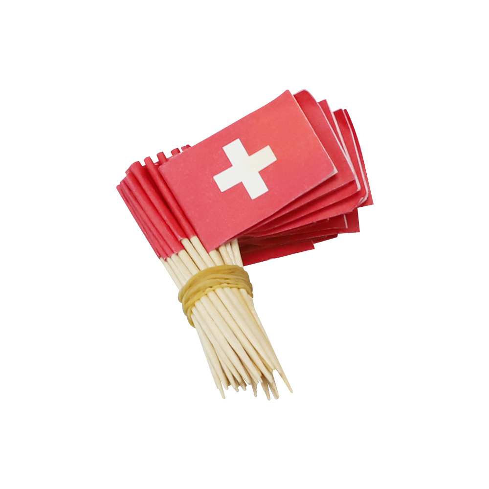 Custom logo unique sandwich burger toothpick flags switzerland wooden toothpick with flag