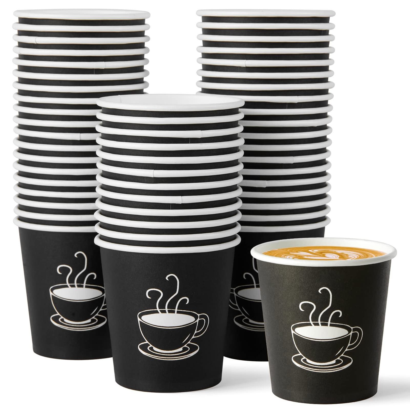 Popular gold foil stamping disposable single double wall paper coffee cup  takeaway hot drinks paper cups with lid