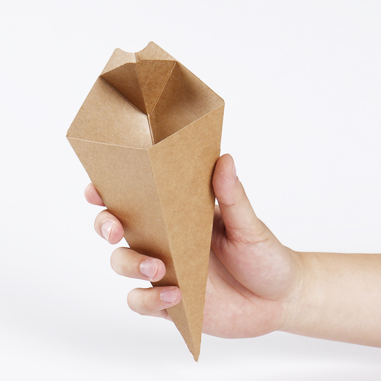 Hot Sales Custom Food Packaging French Fries Paper Cone Cup With Dipping Sauce Groove Holder