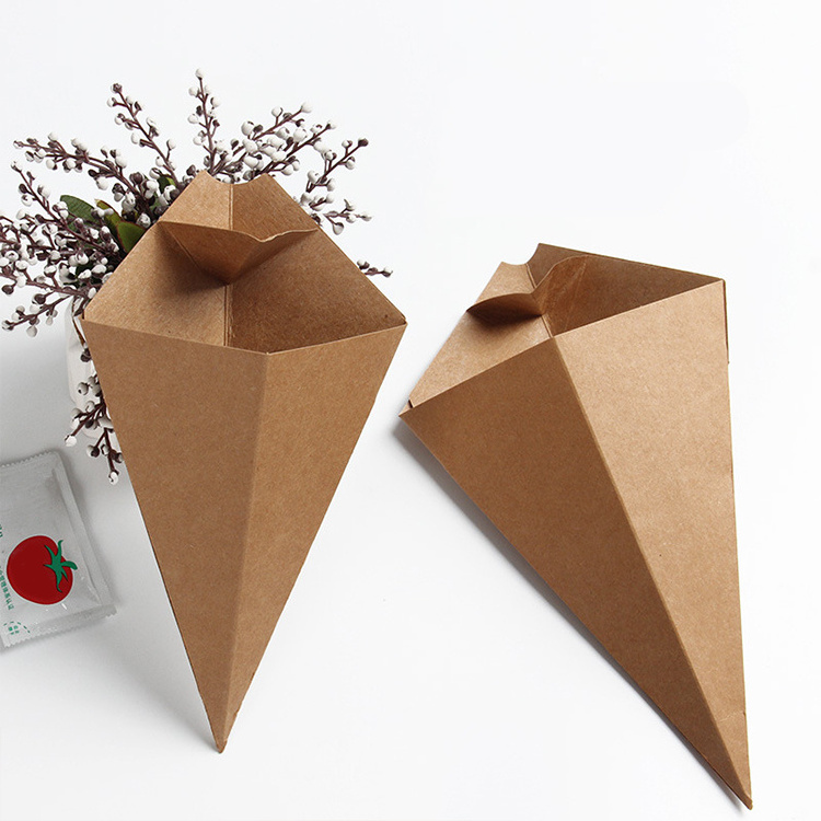 Hot Sales Custom Food Packaging French Fries Paper Cone Cup With Dipping Sauce Groove Holder