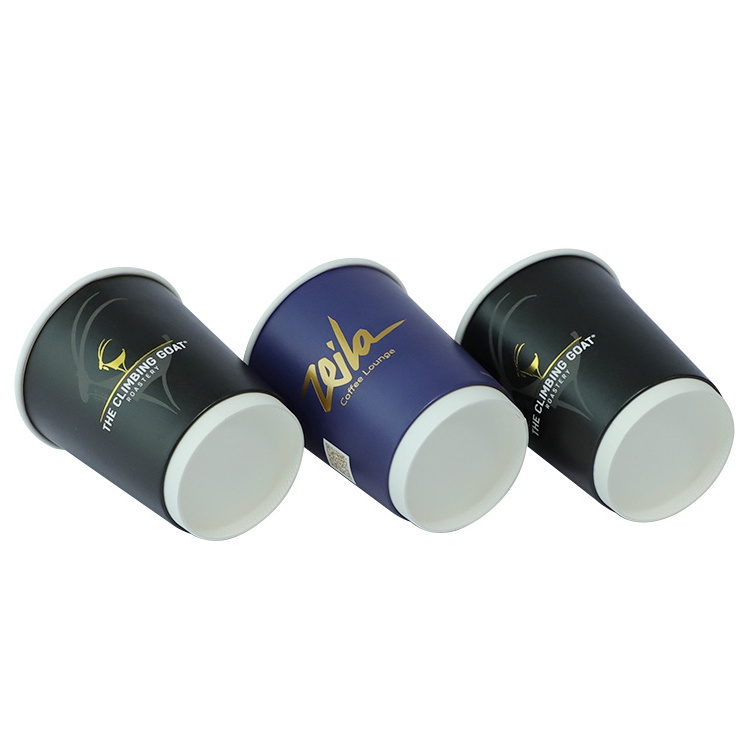 Popular gold foil stamping disposable single double wall paper coffee cup  takeaway hot drinks paper cups with lid