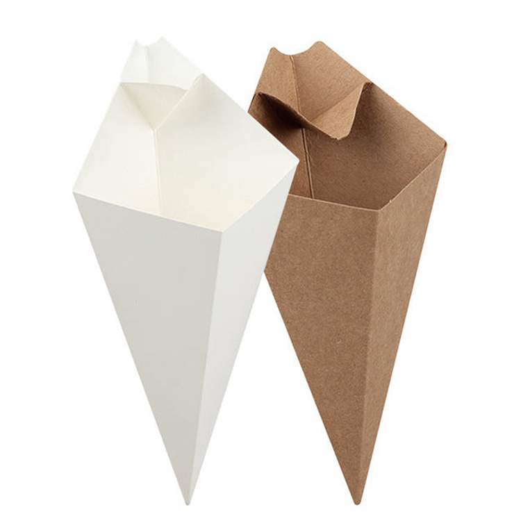 Hot Sales Custom Food Packaging French Fries Paper Cone Cup With Dipping Sauce Groove Holder