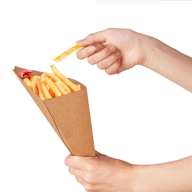 Hot Sales Custom Food Packaging French Fries Paper Cone Cup With Dipping Sauce Groove Holder