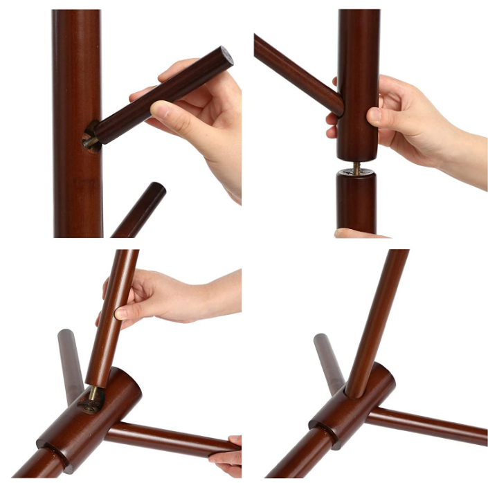 Wooden Tree Coat Rack with 3 Adjustable Sizes 8 Hooks Easy Assembly Free Standing Solid Coat Hanger Stand