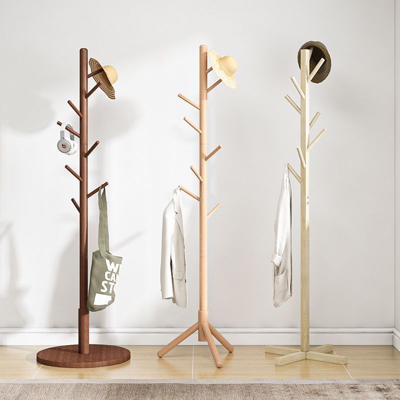 Wooden Tree Coat Rack with 3 Adjustable Sizes 8 Hooks Easy Assembly Free Standing Solid Coat Hanger Stand