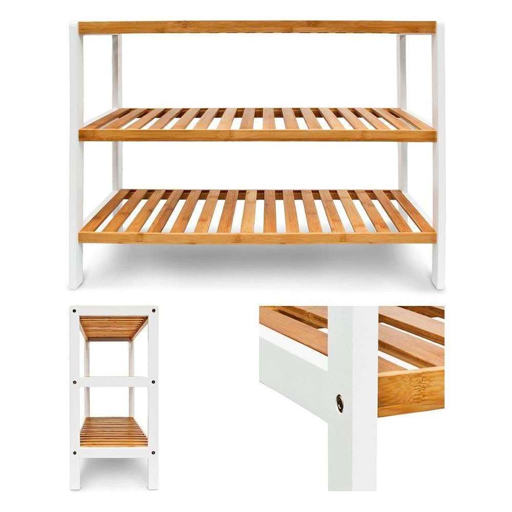 3 Tier Bamboo Shoe Rack for Closet Free Standing Shoe Shelf for Entryway Small Space Stackable