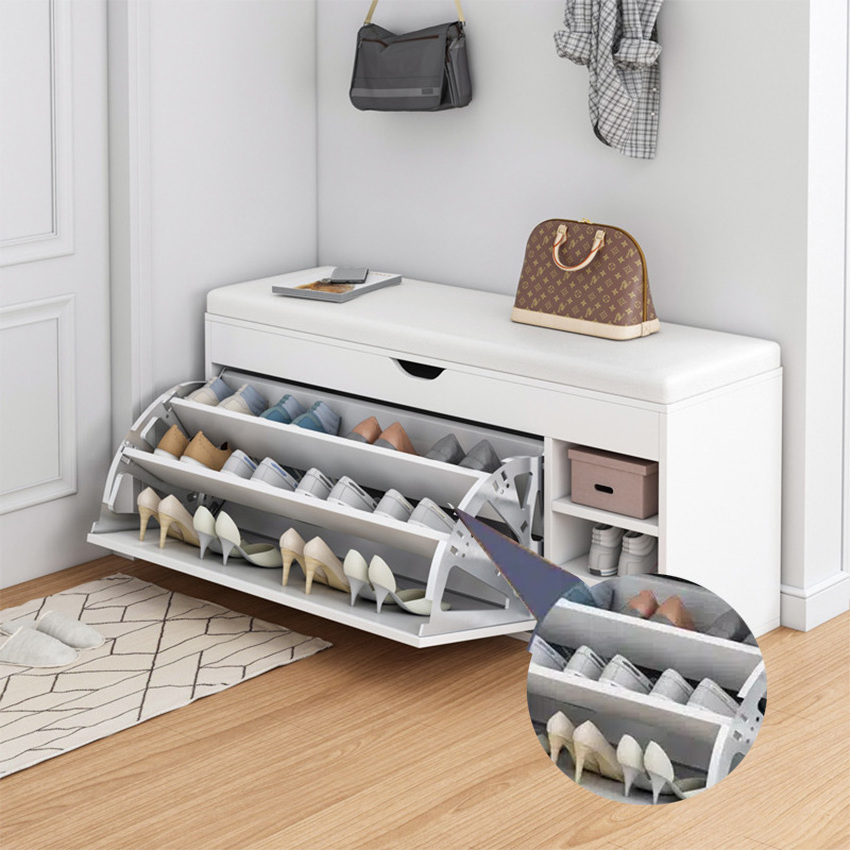 Home Living Room Entryway Furniture Pull Out Rotating Shoe Storage Organizer Rack Cabinet Wooden Shoe Bench