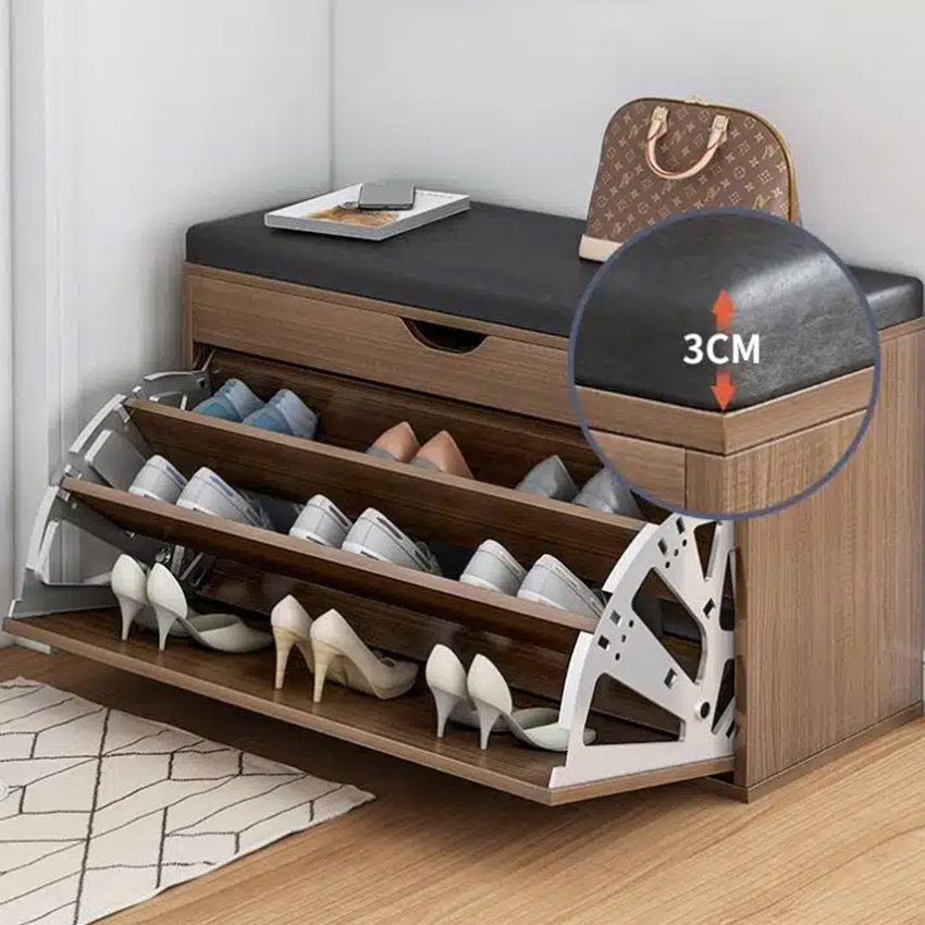 Home Living Room Entryway Furniture Pull Out Rotating Shoe Storage Organizer Rack Cabinet Wooden Shoe Bench