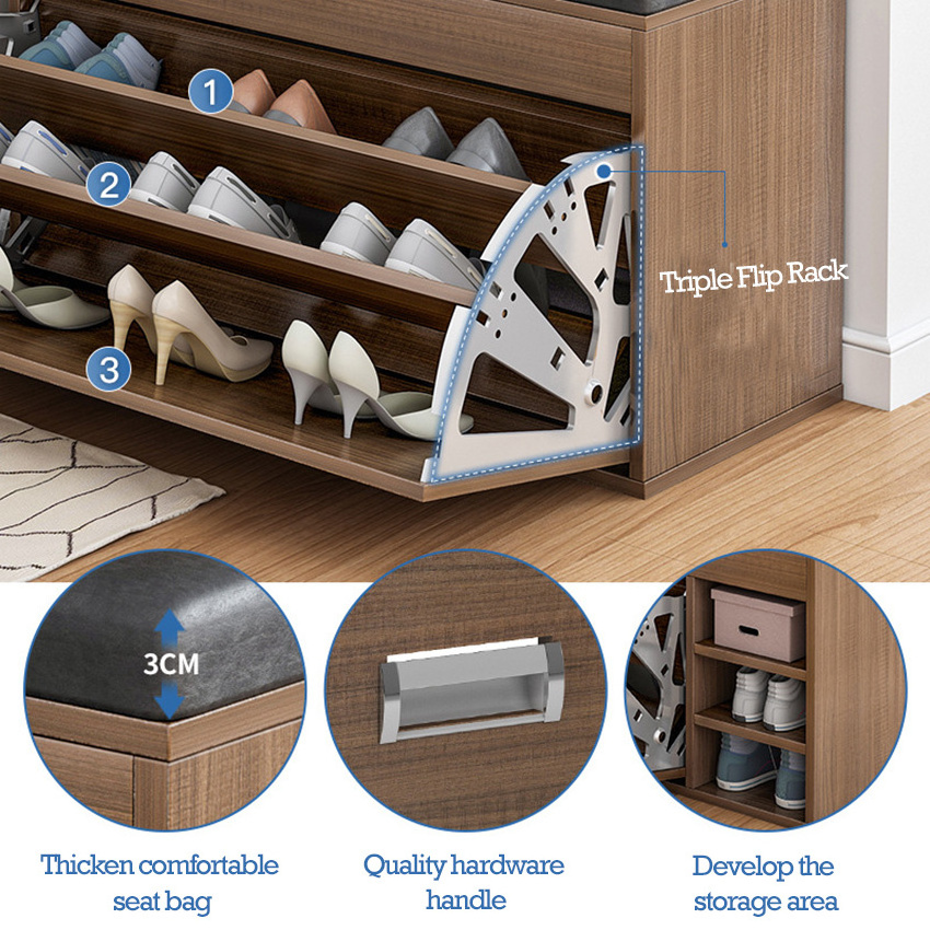 Home Living Room Entryway Furniture Pull Out Rotating Shoe Storage Organizer Rack Cabinet Wooden Shoe Bench